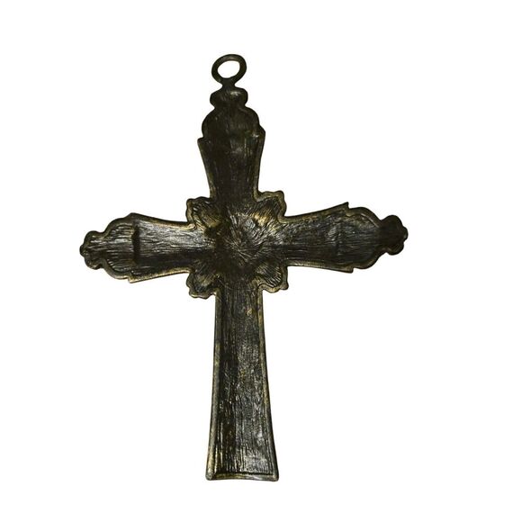 Litton Lane Cross 7.5 Studded Enameled Green Cross Decor Rhinestone & Pearl - Picture 3 of 5